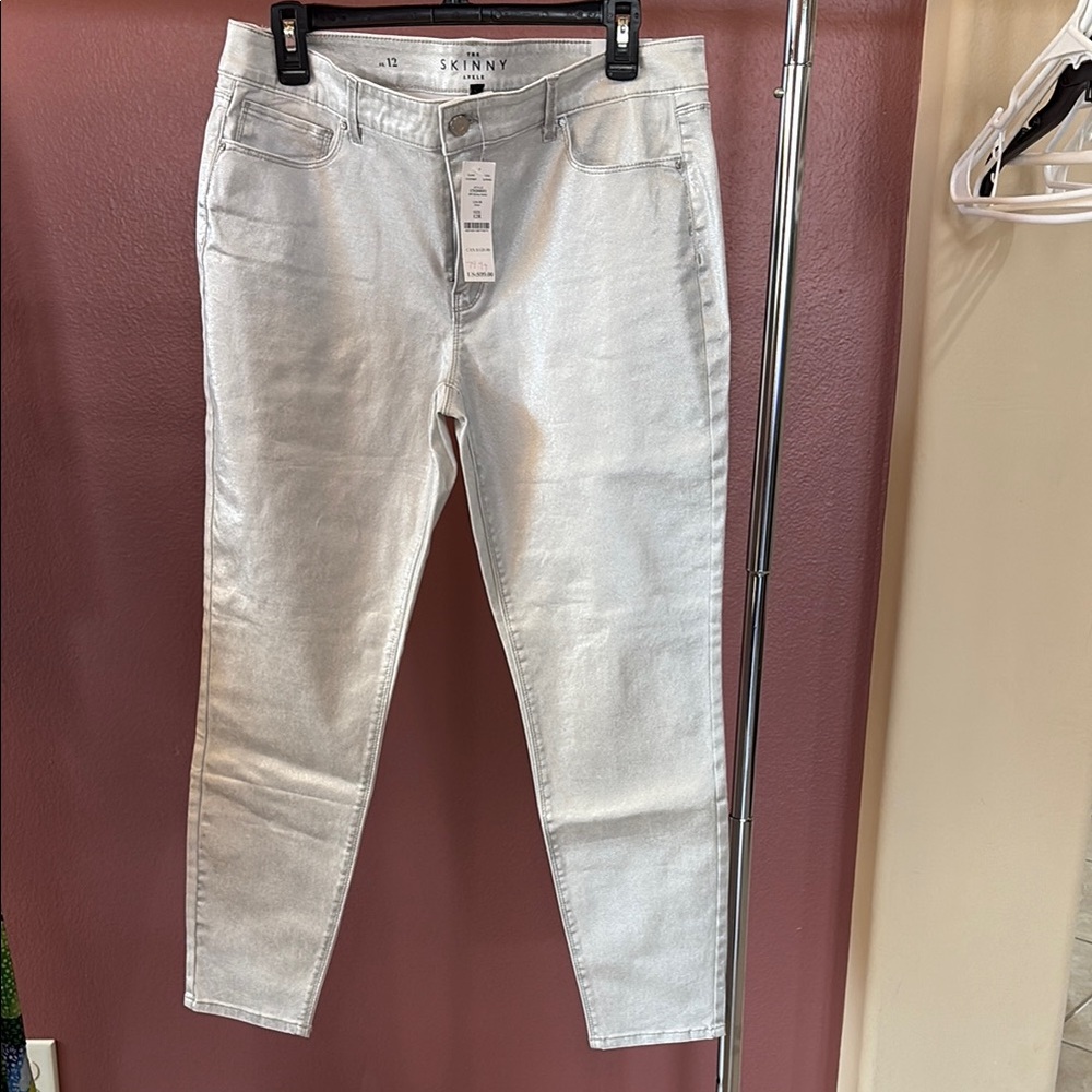 White House Black Market Silver Skinny Jeans Ankle-Length